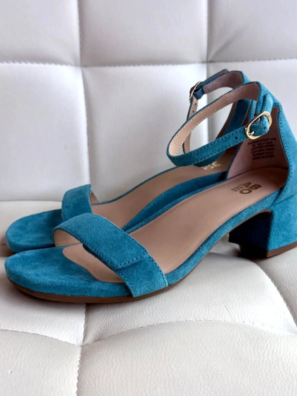 ABEO Avenue Strap Teal Suede Orthopedic Block Heel Sandals Women's Size 8 NEW